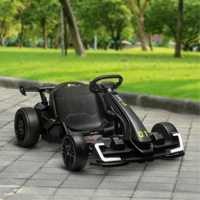 Aosom  24V 7.5 MPH Electric Go Kart with Adjustable Seat, Drifting Car Battery Powered Ride on Toy Outdoor with Slow Start, Button Start, Music, Honking Horn, Lights, for 6-12 Years Old, Black
