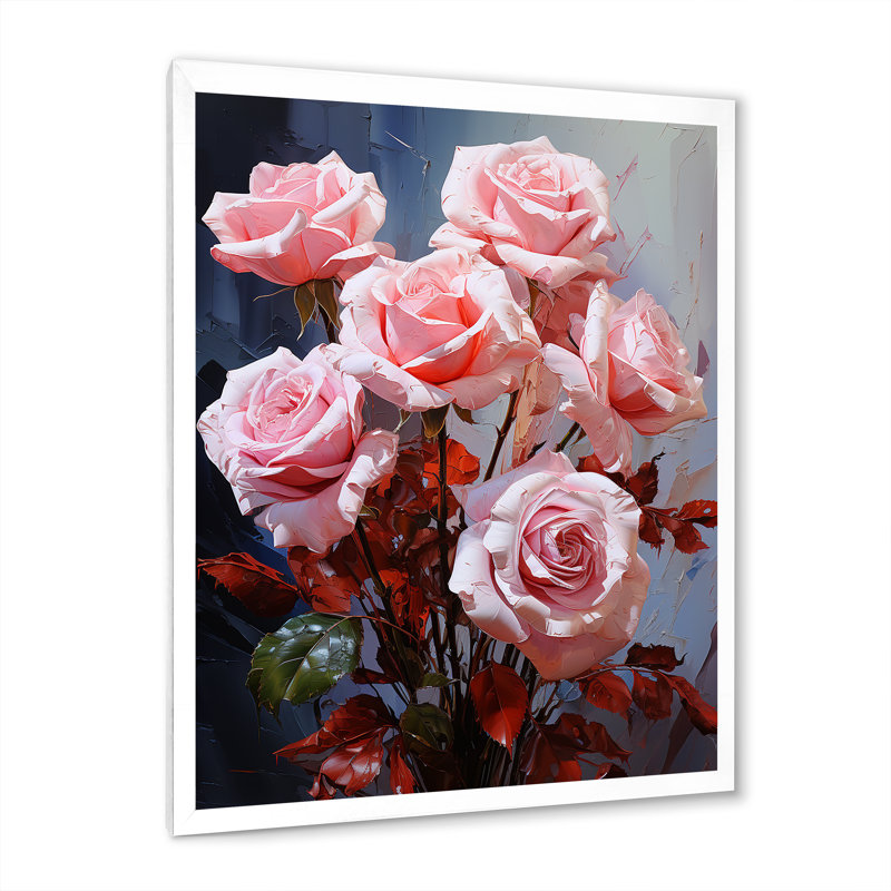 «Consetta Pink Ravish Roses Bouquet III», reproduction sur toile, H 20 po x l 12 po x P 1 po, Cadre photo blanc