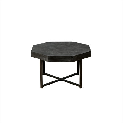 Coffee Table for Living Room Matte Black 30-Inch Octagonal Wood Top with Cross Metal Legs