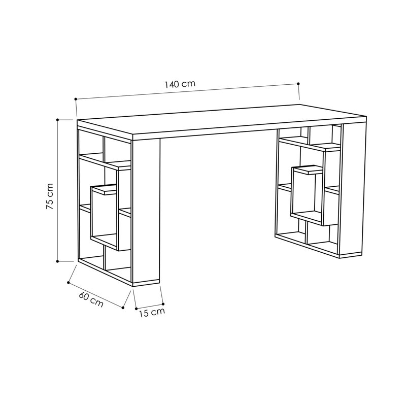 Modern Study Desk with Numerous Shelves, White & Oak, 55.1 x 29.5 x 23.6 inches | 100% Melamine Coated Particle Board, Upper Table Thickness: 1.0 inches, Legs Thickness: 0.7 inches | Sleek Geometric Design for Home Office & Study Spaces
