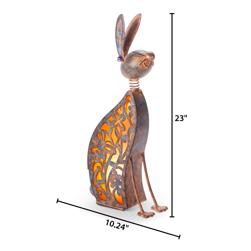 23.03 inch Orange solar lighted metal rabbit