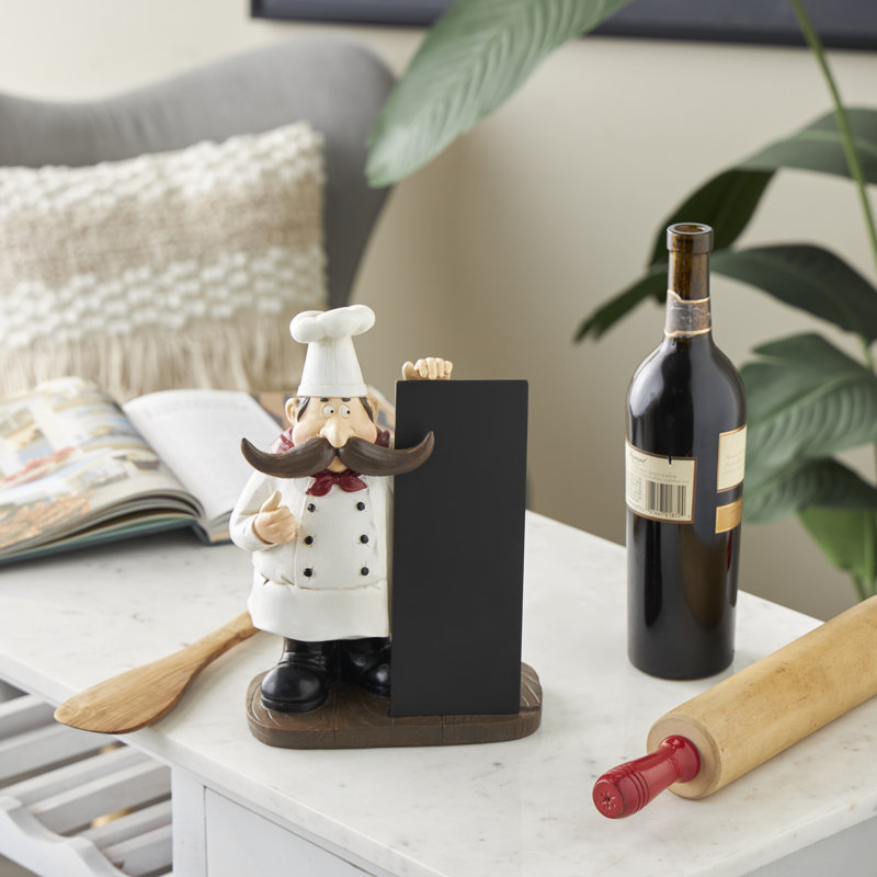 Atilus Polystone Chef Decorative Black Sculpture with Chalkboard