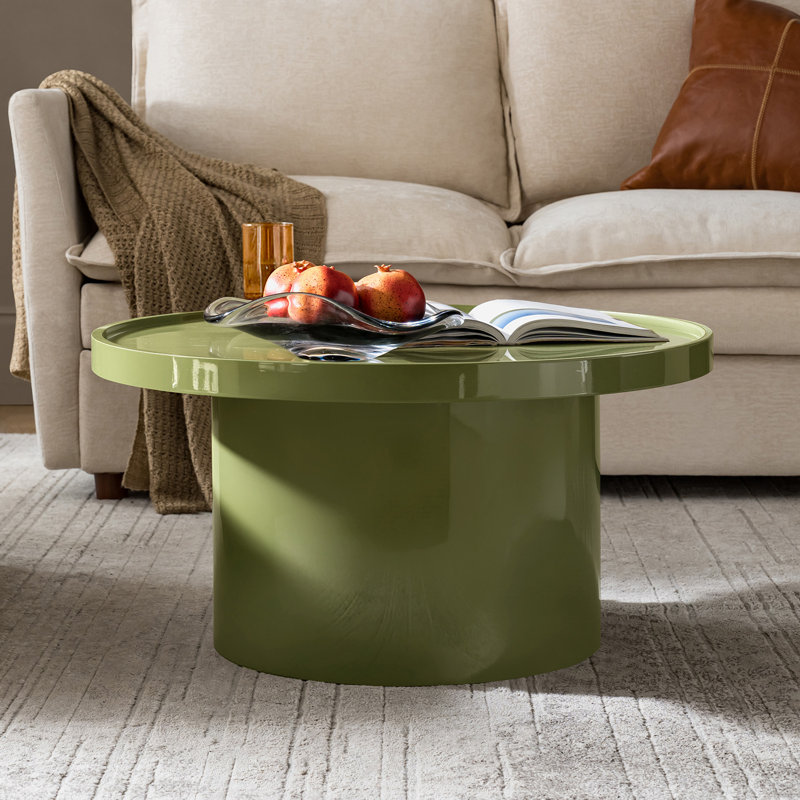 Table basse ronde moderne l 32 po avec finition émaillée Minerva, Olive