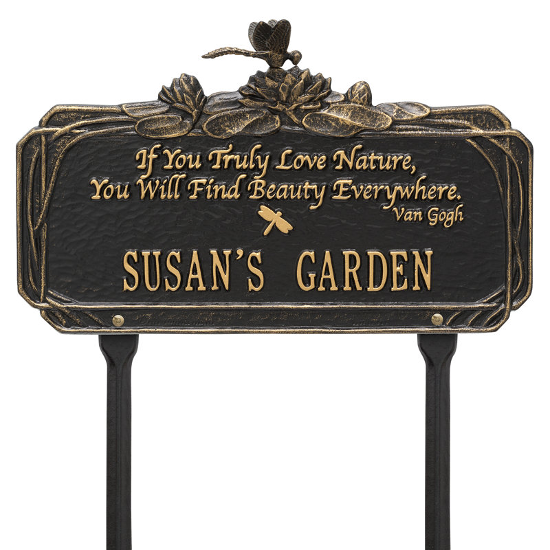 Signe de jardin libellule, Noir / or, Oui