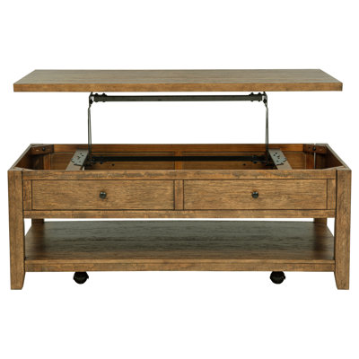 Payne 48-Inch Lift-Top Coffee Table with Hidden Storage and Casters, Distressed Brown