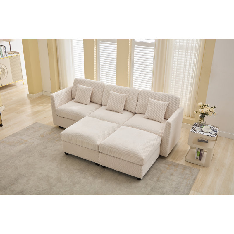 5-piece Modular Sectional Sofa With 2 Ottomans, Beige Corduroy