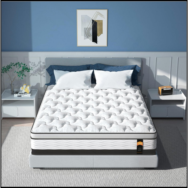 Matelas hybride dans une boîte, mousse viscoélastique imprégnée de gel rafraîchissant et matelas à ressorts ensachés, fermeté moyenne