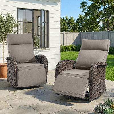 Amina 2-Piece Outdoor All-Weather PE Wicker Adjustable Reclining Swivel Glider With Cushions