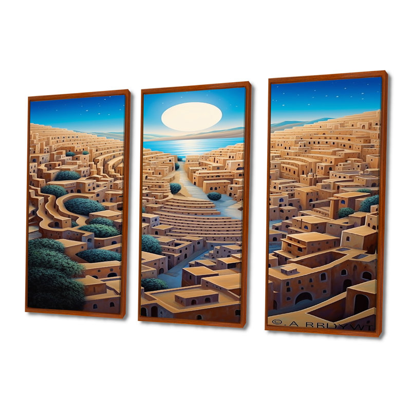 Ensemble d'art mural Tercel - City Buildings, H 40 po x l 60 po x P 1 po, Cadre flottant brun