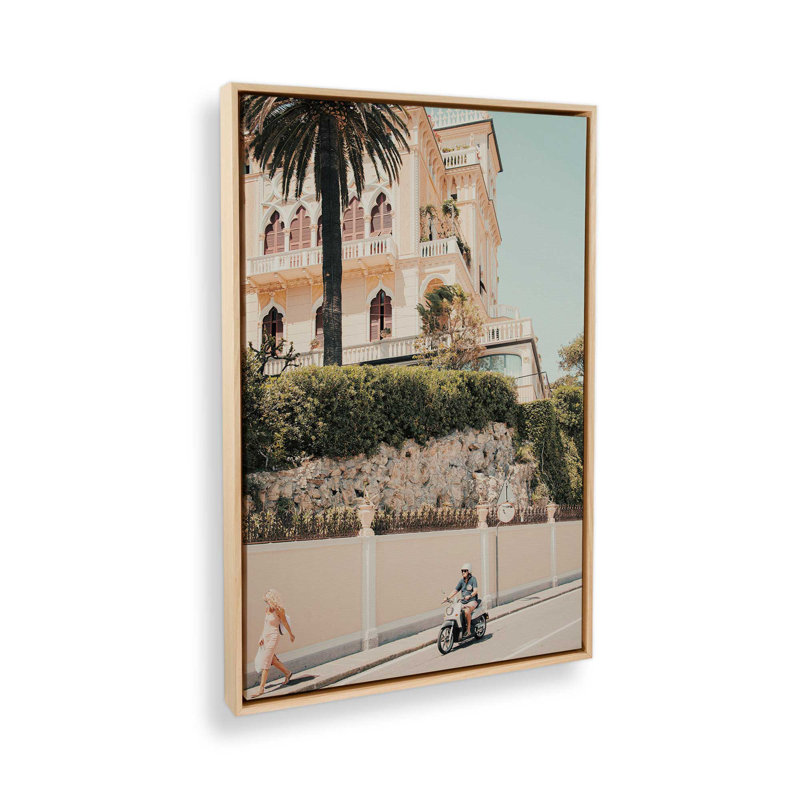 Impression sur toile Coastal Villa, dans un cadre en chrome poli, 30 po x 20 po, Cadre américain en érable flottant