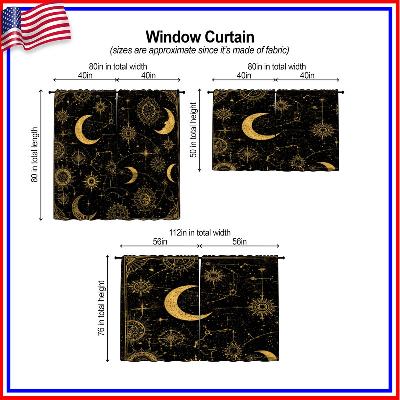 Rideaux obscurcissant et obscurcissant Golden Celestial Moons, 80 po x 61 po - 2 panneaux, Transparent