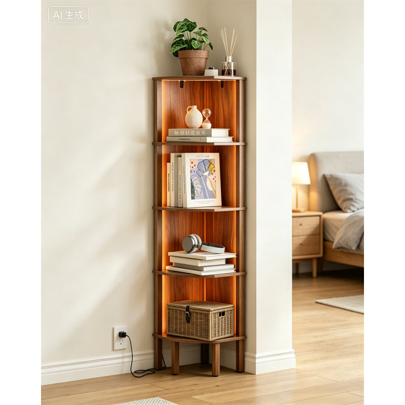Corner Shelf, 5-Tier Corner Bookshelf, Bedroom Corner Furniture, Small Space Display Corner Rack, Wooden Shelving Unit with Storage Rack, for Living Room, Office