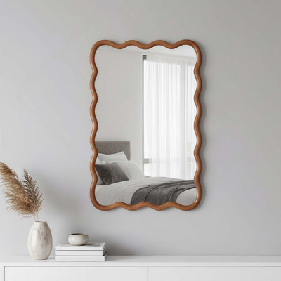 Miroir décoratif rectangulaire en bois massif ondulé pour chambre à coucher, salle de bain, salon, vestibule