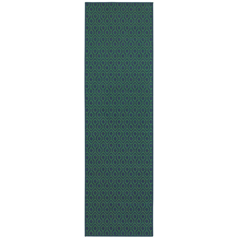Tapis intérieur / extérieur bleu marine / vert Jadiel, Rectangle 1 pi 10 po x 2 pi 10 po