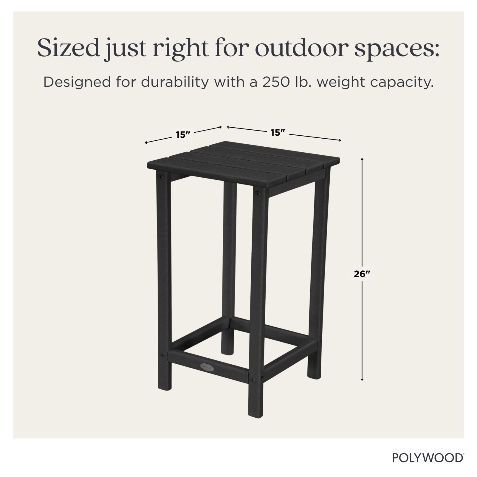 POLYWOOD® Long Island 15" Patio Side Table, Slate Gray