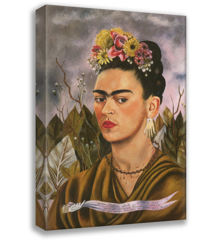 Autoportrait dédié au Dr Eloesser par Frida Kahlo, toile tendue avec châssis, H 24 po x l 17 po