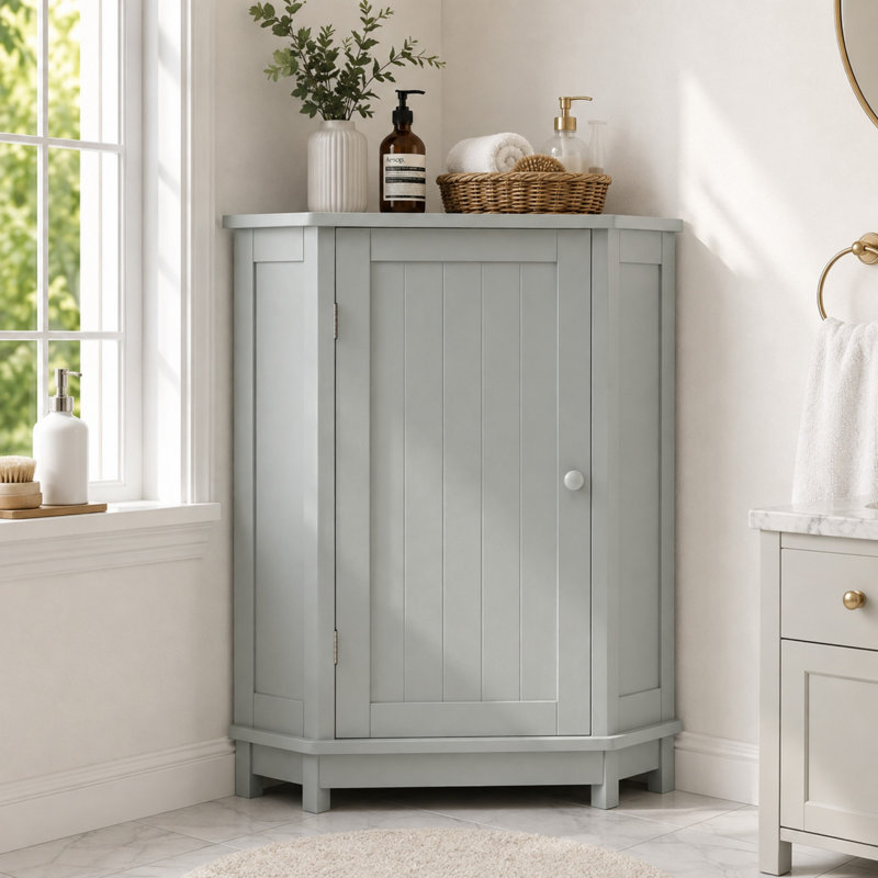 Armoire de rangement de coin Ambrelth avec tablette réglable et butoir de porte magnétique, Silver