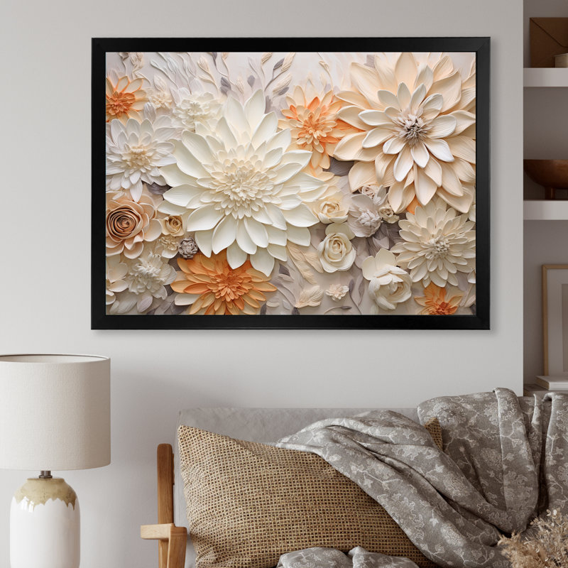 Beige et verre de fleurs de saison, Cadre simple noir, H 24 po x l 32 po x P 1 po