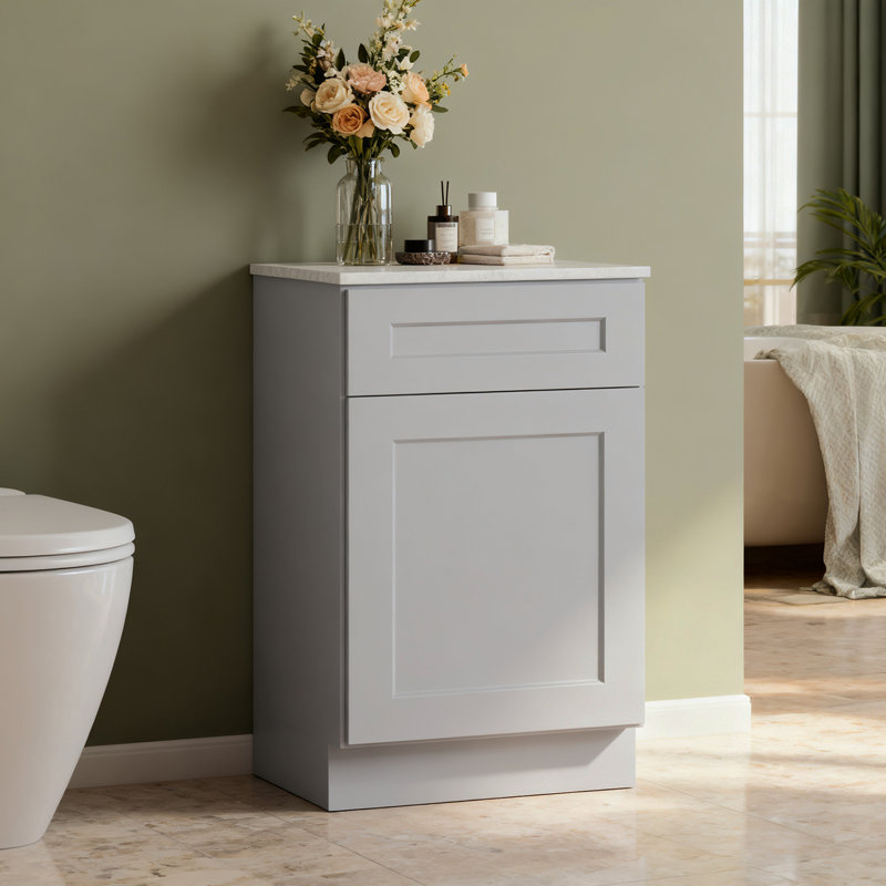 Armoire de base Shaker gris clair à porte simple, pour la cuisine, la buanderie et la salle de bain Tablettes réglables prêtes à assembler (l 21 po x H 34,5 po x P 28 po)