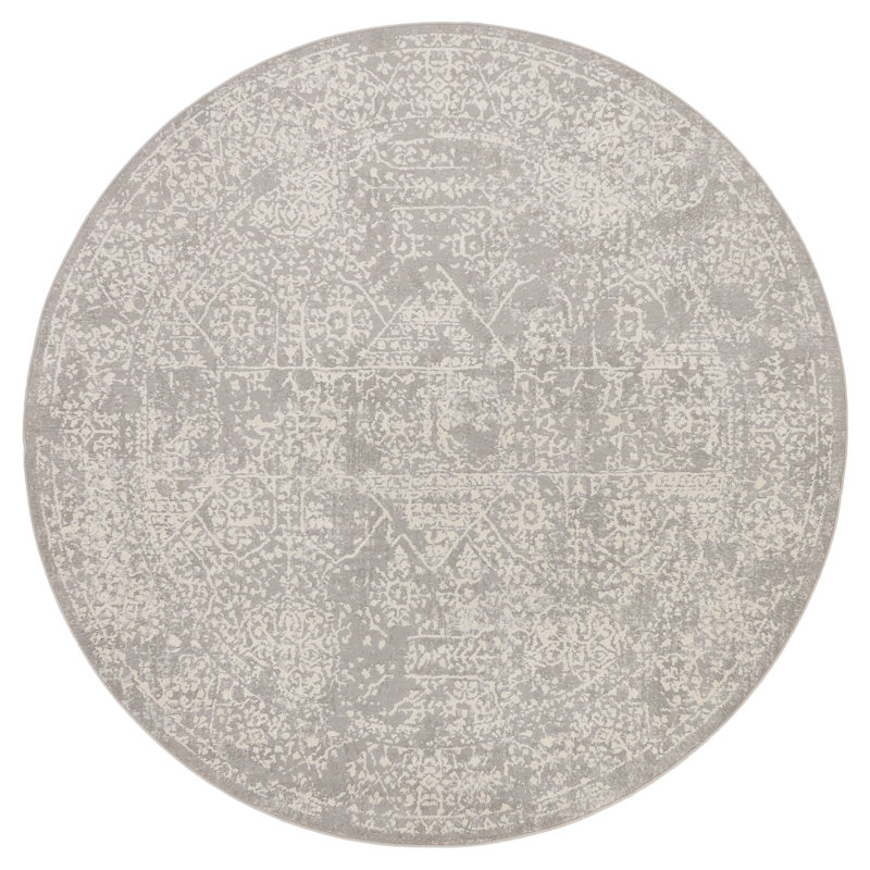 Tapis gris à motif abstrait Begus, Rond 5 pi 11 po