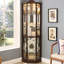 Armoire lumineuse spacieuse avec tablettes triangulaires, motif floral arqué et design américain pour la décoration de couronne en verre cerisier pour le rangement du vin
