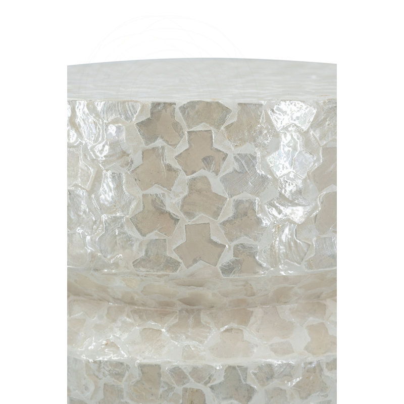 Tabouret d'appoint rond en bois blanc Capiz
