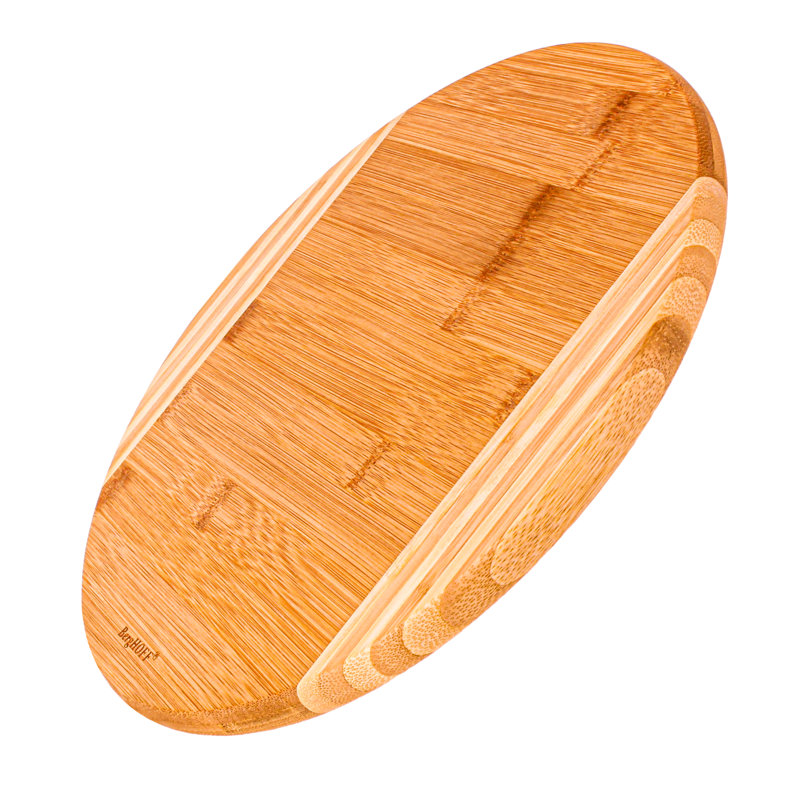 Aaron Probyn Medium Wood Round Bamboo Cheese Board Set with Stainless Steel Knives
