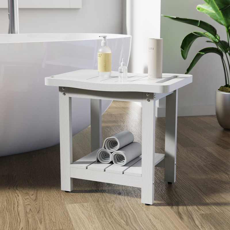 Banc de douche avec support de douche, tabouret de douche avec tablette de rangement, siège de douche imperméable pour l'intérieur ou l'extérieur