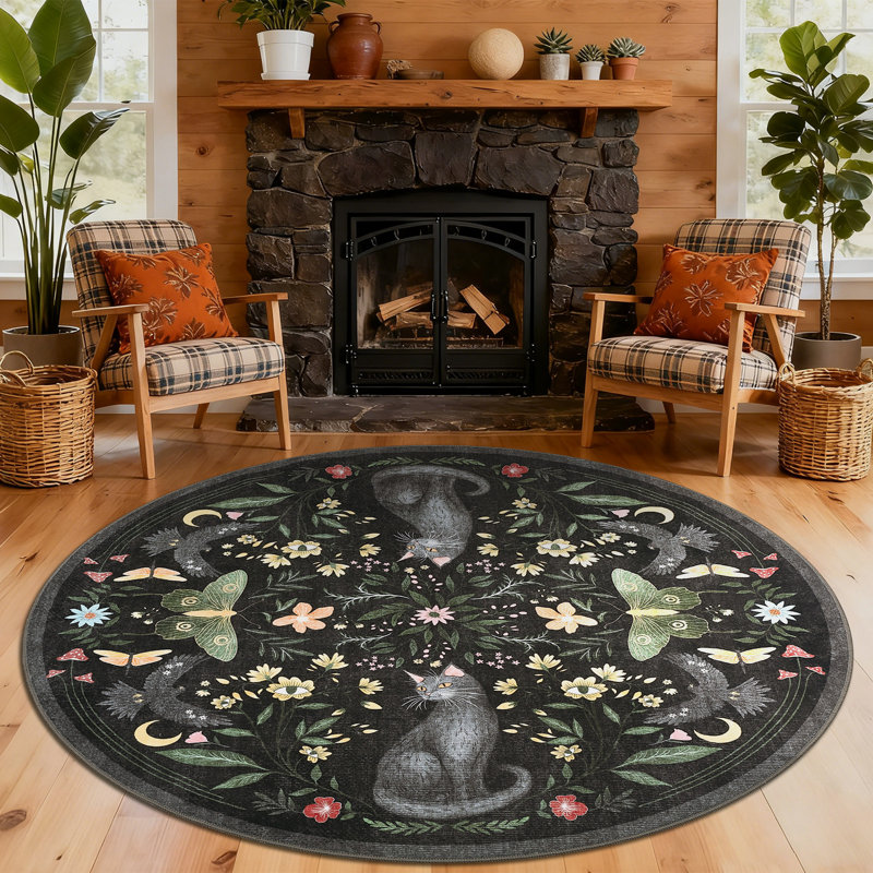 Vintage Cute Cat Machine Washable Rug with Rubber Backing for Living Room Stain Resistant Non-Slip Dining Room Rug Easy-Cleaning Floor Carpet for Bedroom