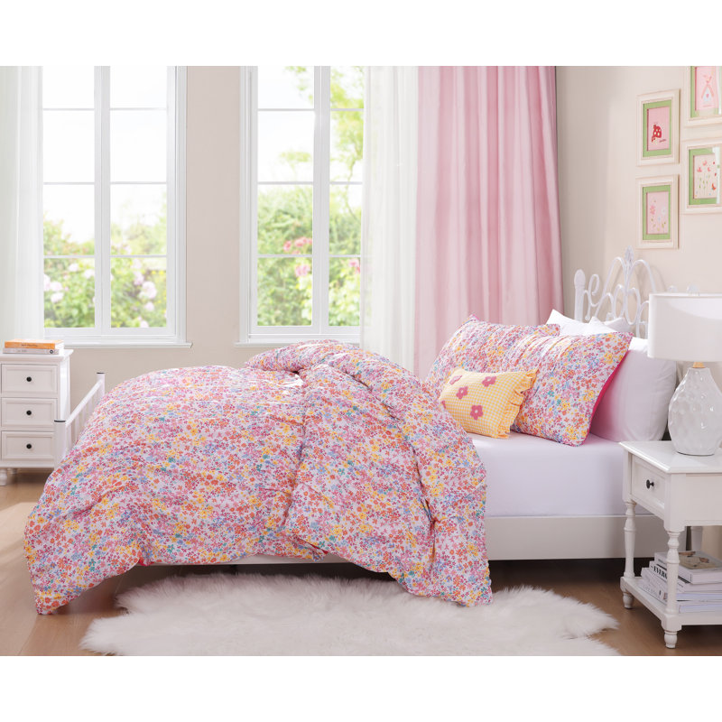 Ensemble d'édredon en microfibre rose Garden Posies, Édredon simple + 2 pièces supplémentaires