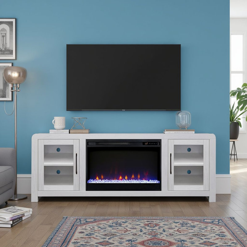 Meuble télé avec portes vitrées, H 26 po x L 65 po x l 17 po, Blanc