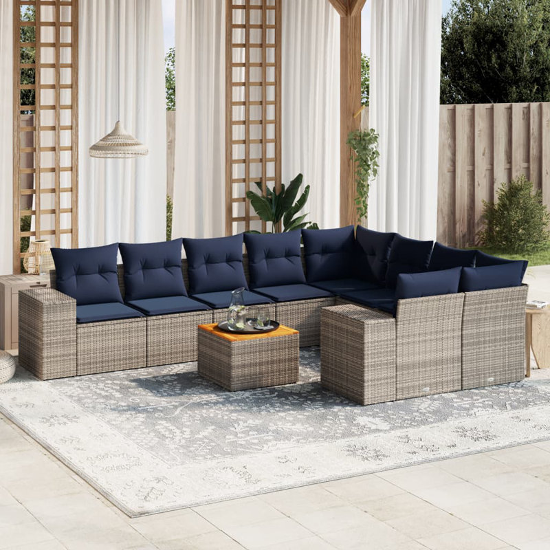 10 Piece Patio Sofa Set With Cushions Gray Poly Rattan