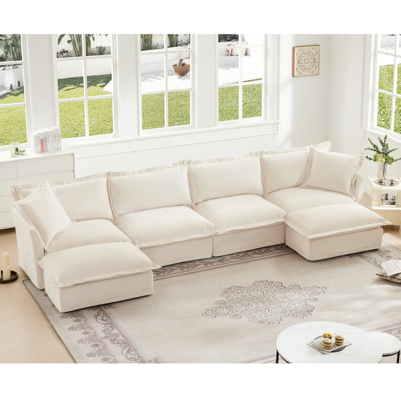 Canapé modulaire en U à housse Allendale, Chenille crème,  34.6" H x 156.6" W x 55" D