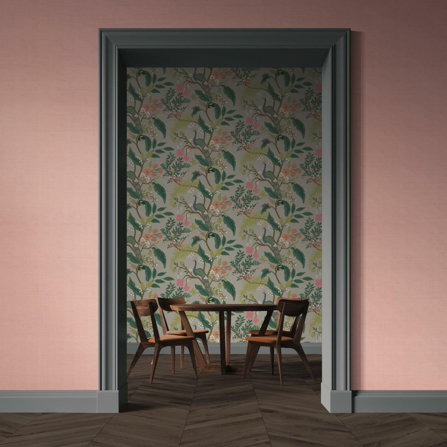 Peacock Wallpaper Roll, Green/Ivory