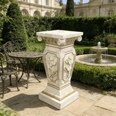 22.05" H X 9.06" W European Style Floral Carved Roman Column Pedestal, Resin Decorative Pillar, Elegant Garden & Courtyard Display Stand For Statues & Ornaments