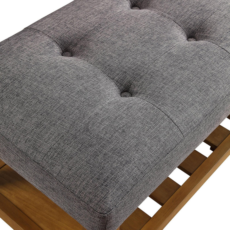 Charla Fabric & Oak Finish Bench, Gray
