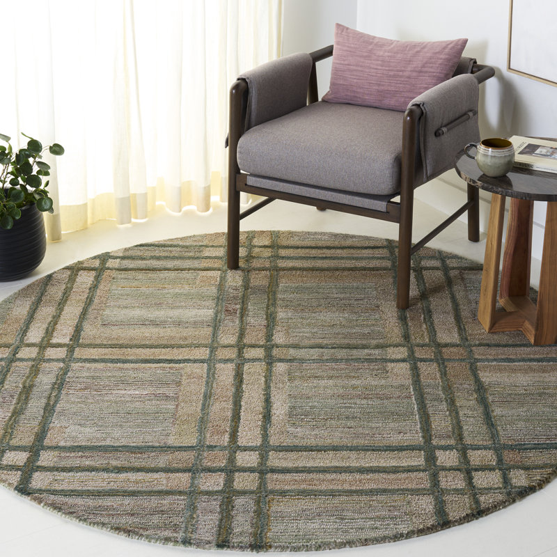 Genre Hand Tufted Plaid Indoor Rug, 6'-0" x 6'-0" Round