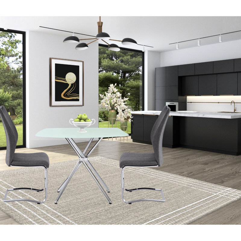 Table de salle à manger 36 po carrée en verre trempé pour petits espaces, style contemporain avec pieds et espaces modernes