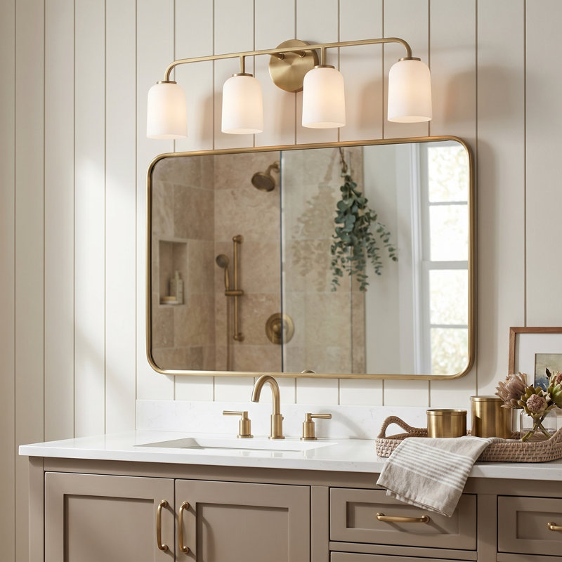 Newport 4-Light Dimmable Vanity Light, Aged Brass