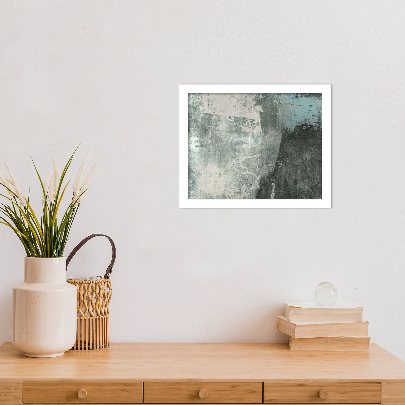 Fresno "Black and Grey and Blue I" Print, 11" H x 13" W, White