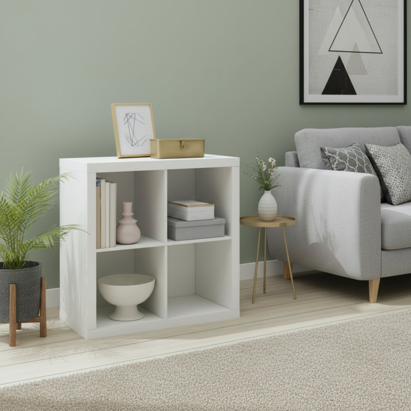Étagère de rangement à grande capacité à quatre compartiments avec finition blanche texturée