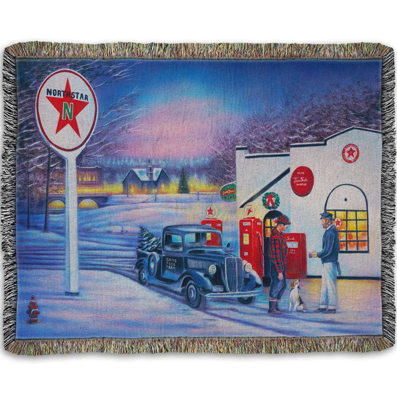 Jeté tissé, veille de Noël par Robert Andrea, Veille de Noël blanc / bleu, L 52 po x l 37 po