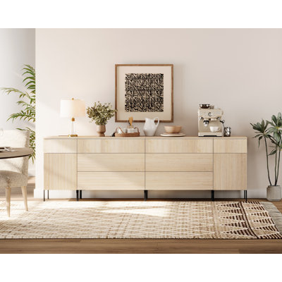 Buffet en bois rosé 94,5 "avec station de charge intégrée, armoire de rangement moderne 4-en-1 pour cuisine, salle à manger