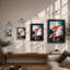 Cat On Colourful Stripes Modern - Single Picture Frame Print-431927349-431927350