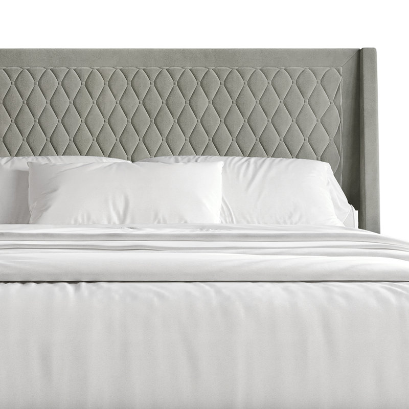 Lit plateforme double avec rangement en velours gris, Gris, Très grand