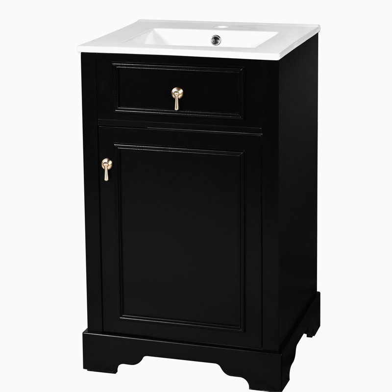 Comptoir de bain de 20 pouces avec lavabo en céramique, porte à fermeture en douceur, tablette réglable et tablette de rangement pour porte - convient aux petites salles de bain