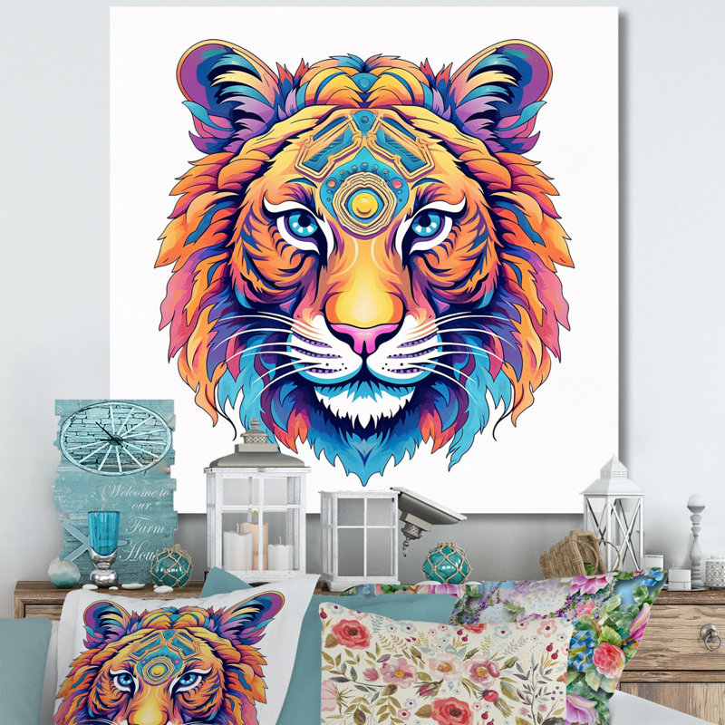 Tête de tigre vibrante - imprimé, Toile tendue, H 16 po x l 16 po x P 1 po
