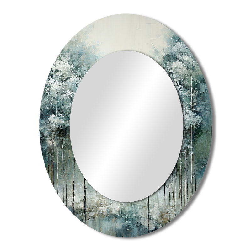 Pin décoratif forêt enchantée I - Miroir décoratif floral ovale sur métal, 43 po x 33 po