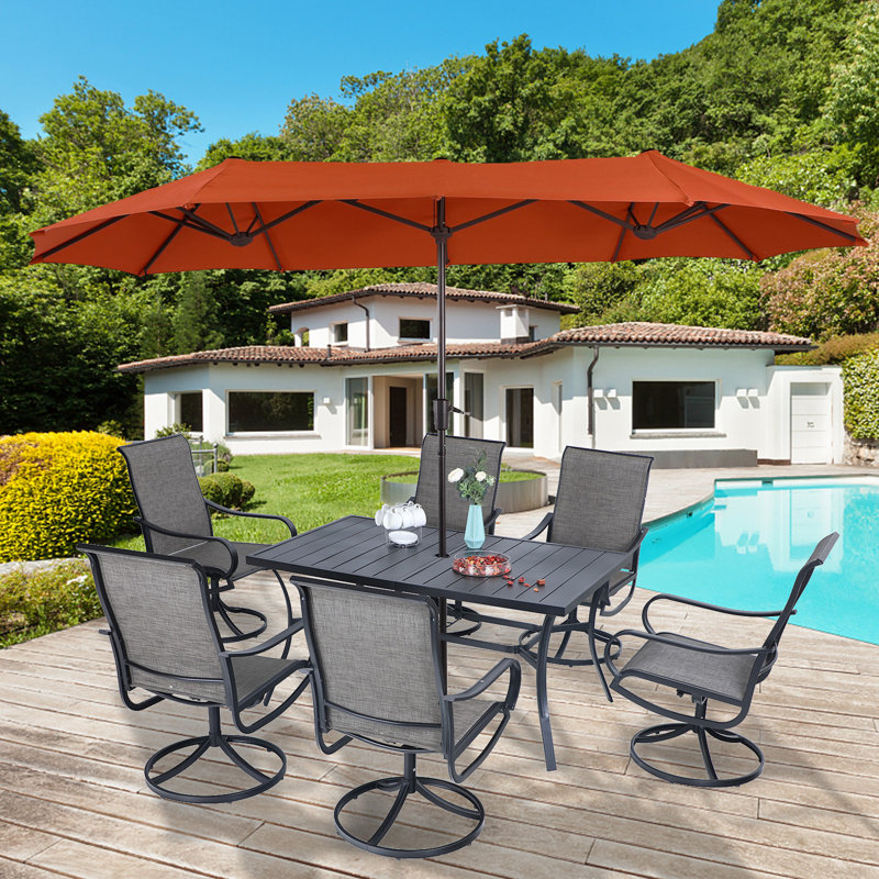 Alyah 6 - Person Patio Dining Set with Rectangular Table, Orange