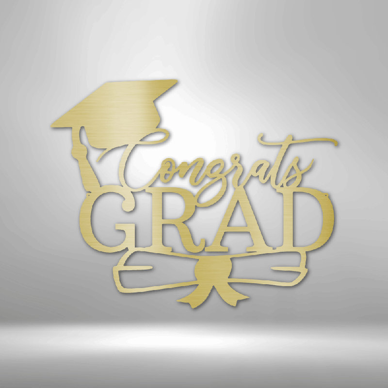Décoration murale en métal thermolaqué Congrats Grad, H 14,25 po x l 14,5 po x P 0,5 po, Doré